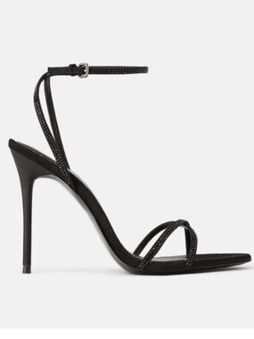 Zara Sandal Strappy ankle
Strap sparkle bead heel stiletto Sz 39 8.5 black